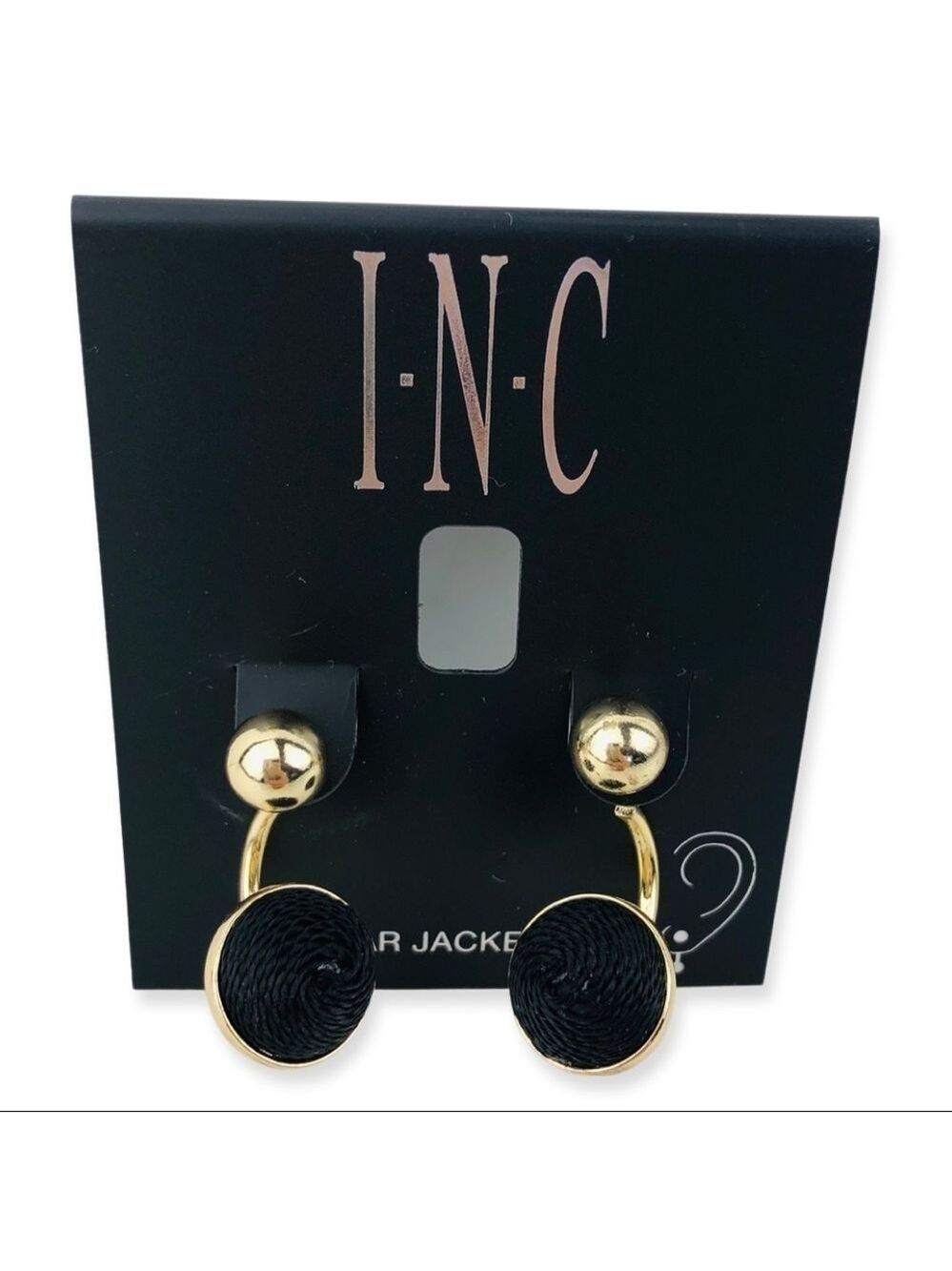 Inc Gold Tone And Black Ear Jacket Earrings - New